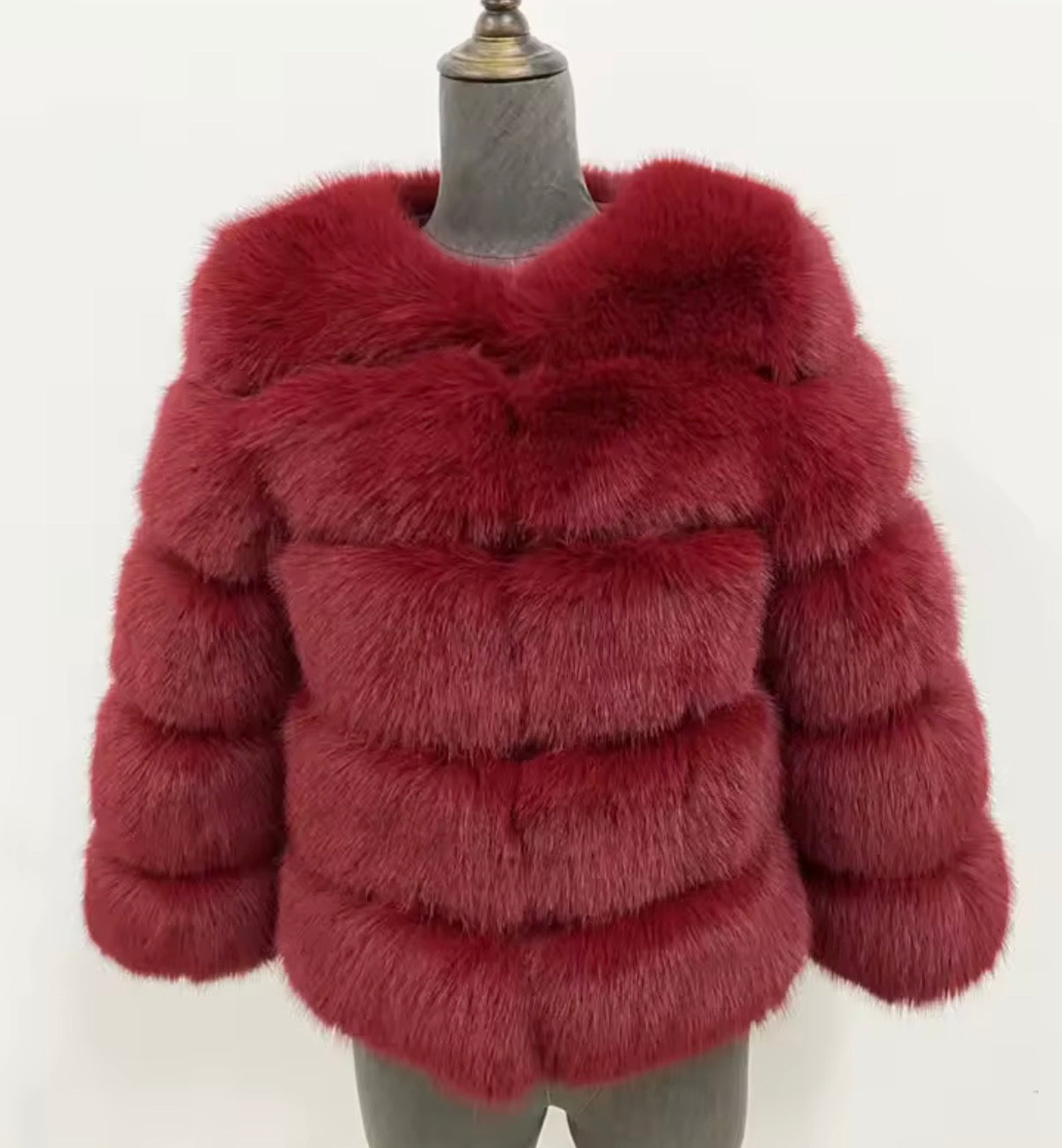 Luxury Cropped 5 Ring Faux Fur - Red Wine