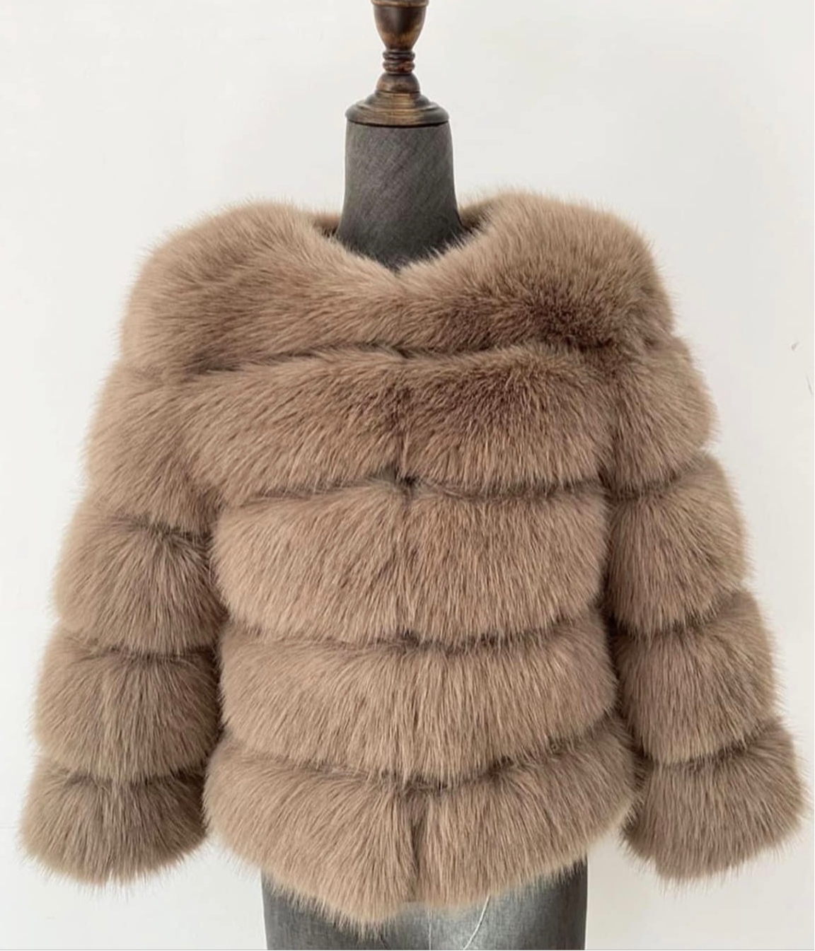 Luxury Cropped 5 Ring Faux Fur- Coffee