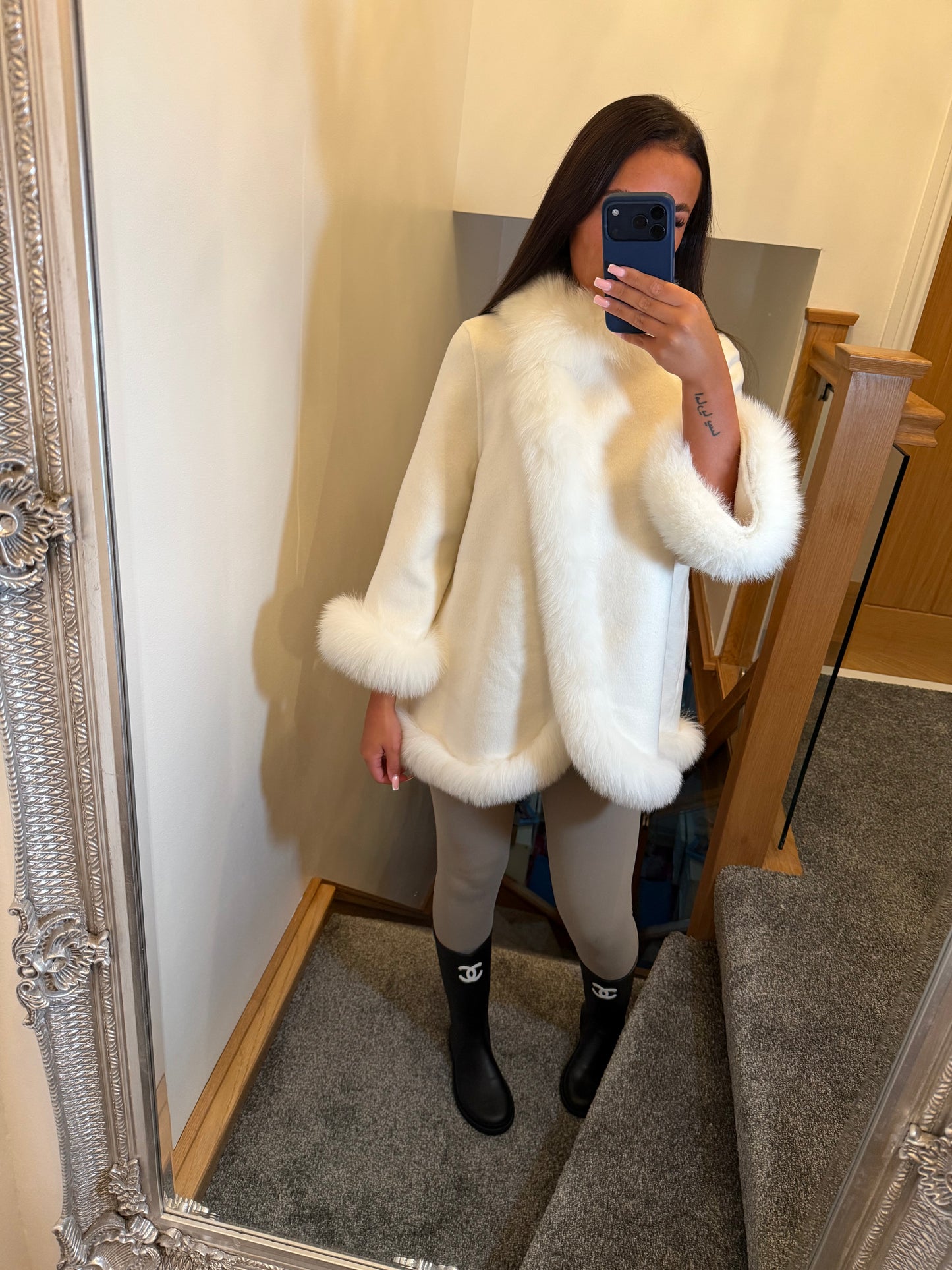 Cashmere Fox Fur trim coat