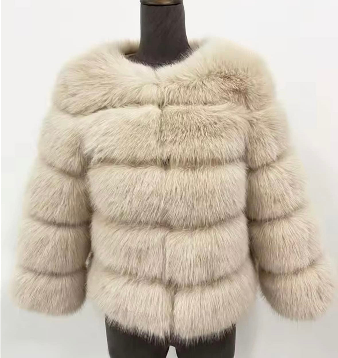Luxury Cropped 5 Ring Faux Fur- Light Camel