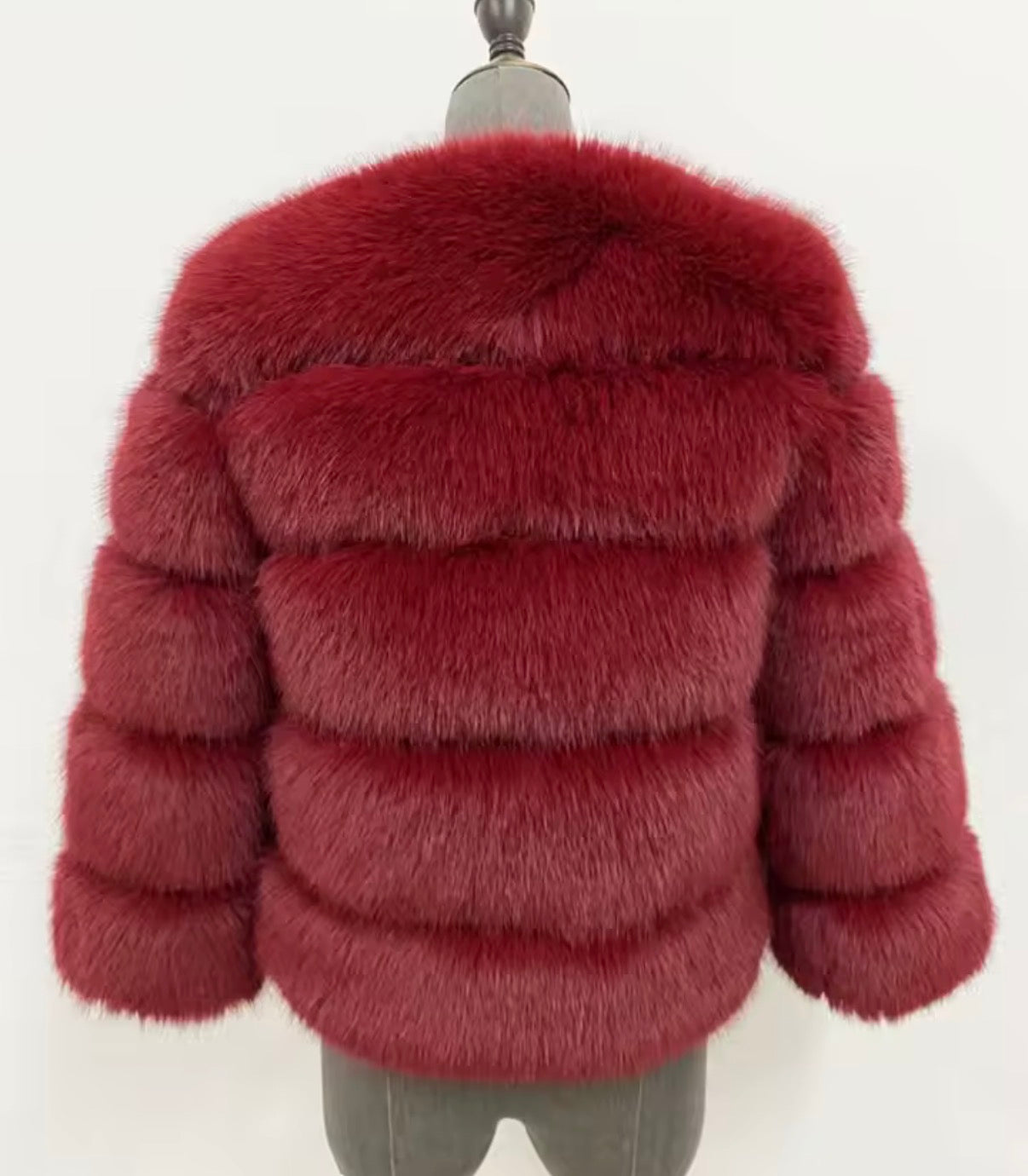 Luxury Cropped 5 Ring Faux Fur - Red Wine