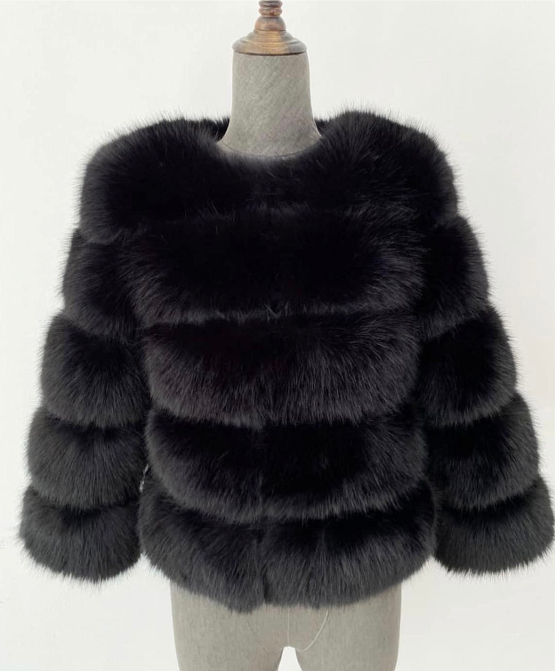 Luxury Cropped 5 Ring Faux Fur- Black