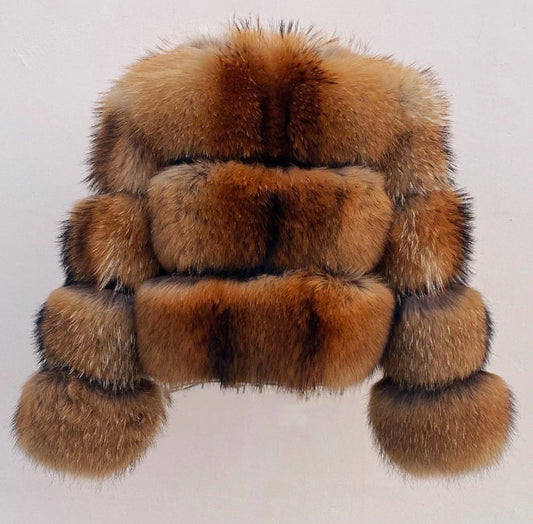 Luxury Cropped 4 Ring Fox Fur- Natural