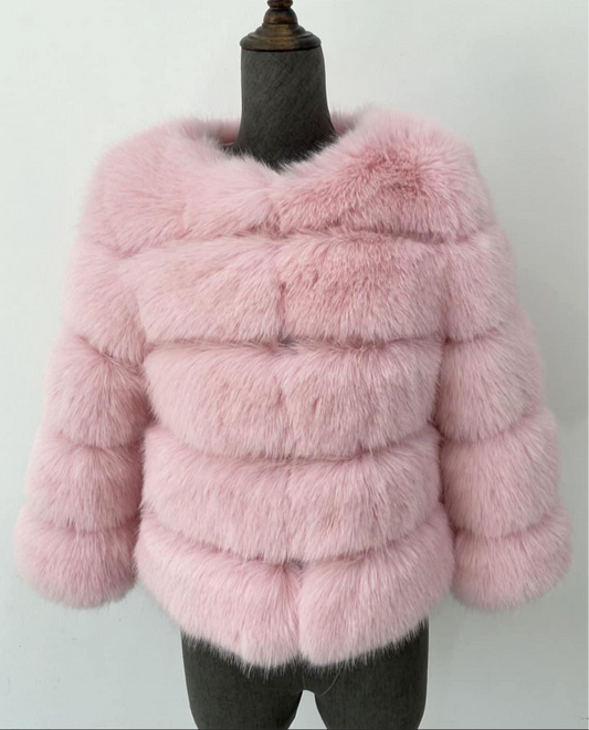 Luxury Cropped 5 Ring Faux Fur- Bubblegum Pink