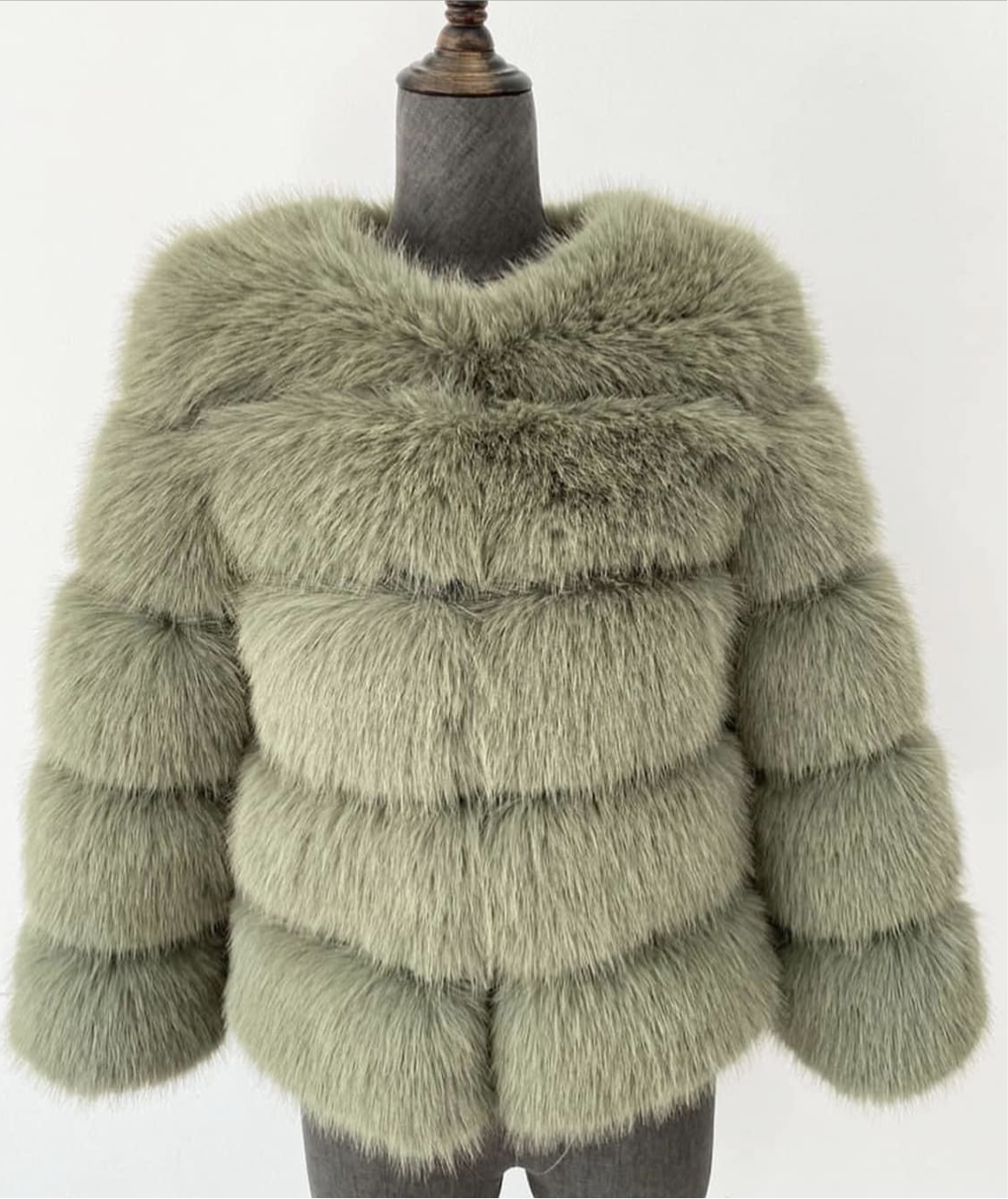 Luxury Cropped 5 Ring Faux Fur- Sage Green
